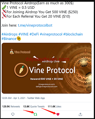 Vine：完成电报任务领500代币空投，价值一千多元是真的吗？  第4张