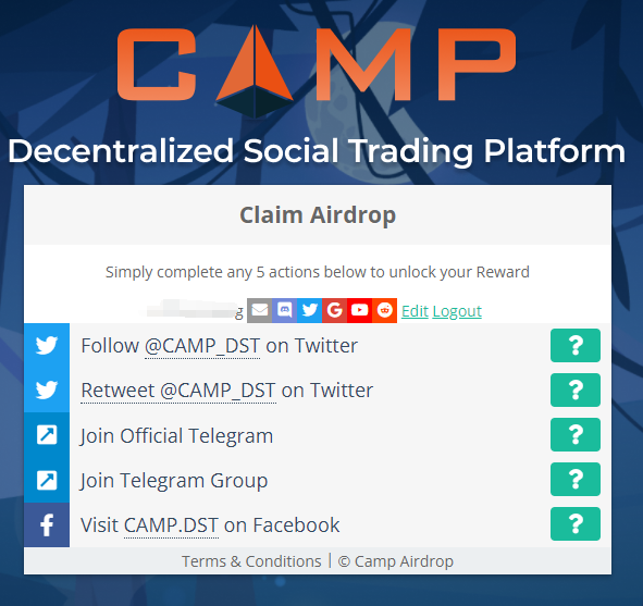 CAMP:完成简单的任务空投500CAMP代币,推荐一人赠送500CAMP代币 第2张