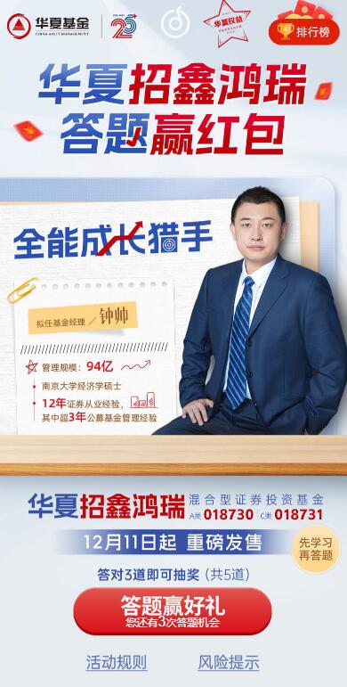 华夏基金招鑫鸿瑞答题抽微信红包 附答案 第1张