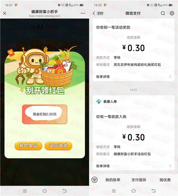 泰康人寿健康财富小游戏抽随机微信红包 亲测中0.3元秒推  第2张