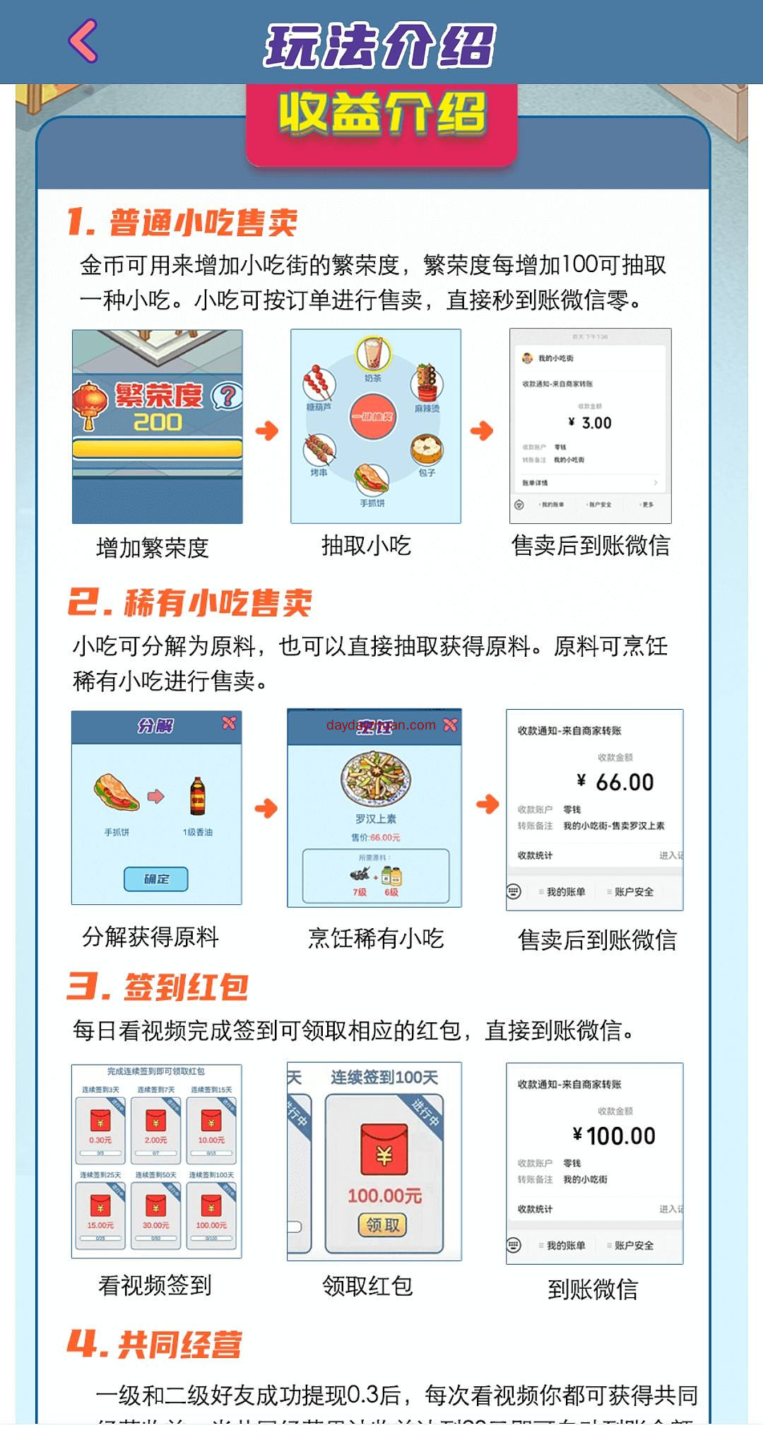 小吃街:日撸7元，二级团队收益+渠道收益加成  第5张